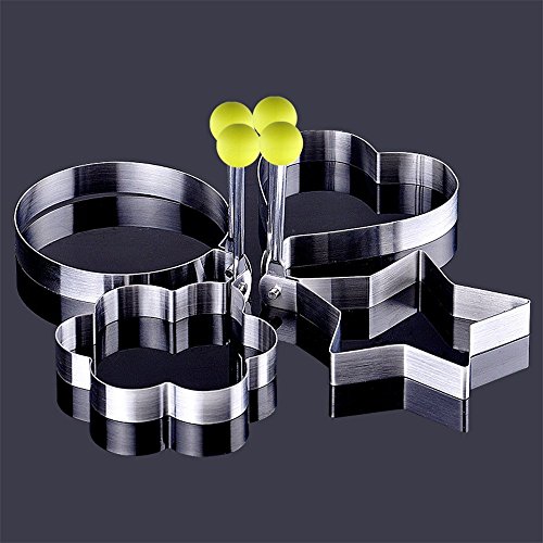 Ei Schimmelpilze, Intsun 5er Edelstahl Spiegeleierform, Ei braten Schimmel, Love Heart, Runde , Pentagram Sterne , Plum Blumen förmigen Pfannkuchen, Pancake Mold, Kitchen Tool, Pancake Ringe mit Ölpinsel - 6