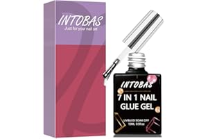 INTOBAS Colle Pour Faux Ongles UV Extra Forte 7 EN 1, 15ml Colle Capsule Americaine Ongle, Gel Gummy Base Pose Americaine, Colle à Ongles UV Gel Longue Duré