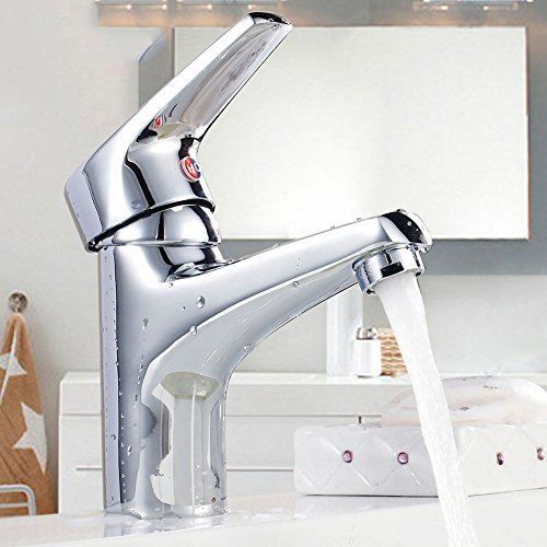 Preisvergleich Produktbild Hochwertig Waschraum Waschtischarmatur Badezimmer Waschbecken Wasserhahn Armaturen Einhebelmischer Mischbatterie Waschtischbatterie Silber aus Messing Verchromt mit Keramik-Kartusche und ABS Bubbler