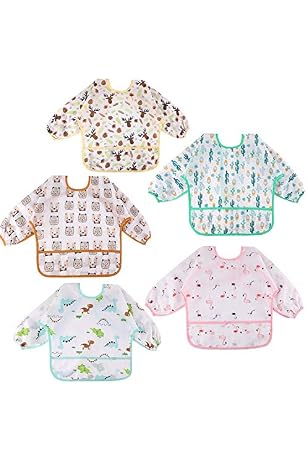 5 Bavoirs Manches Longues Imperméables - Yunguui - Pour Bébé 3 à 30 Mois