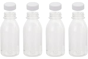Housoutil 10 Pièces 300Ml en Plastique Bouteilles De Jus Réutilisable Clair Conteneurs avec Caps Couvercles Vide Carré Conteneurs pour Jus De Et D' Autres Boissons