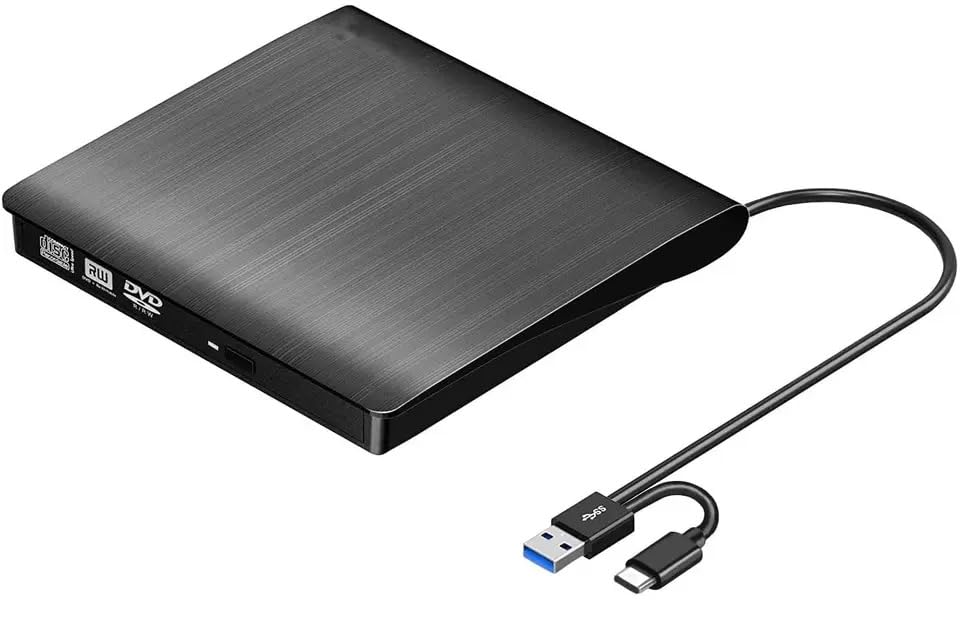 SMARTTECH USB 3.0 Portable Optical External Drive CD DVD Writer Rewriter Player High Speed Data Transfer for Laptop Computer MacBook Support Windows and MacOS