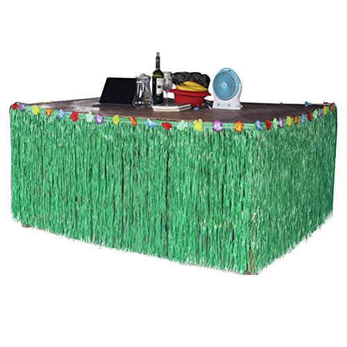 LUOEM Grass Table Skirt Desk Skirt Table Cover for Hawaiian Luau Summer Beach Pool Birthday Wedding Party Decoration 276*75CM (Green) - 2