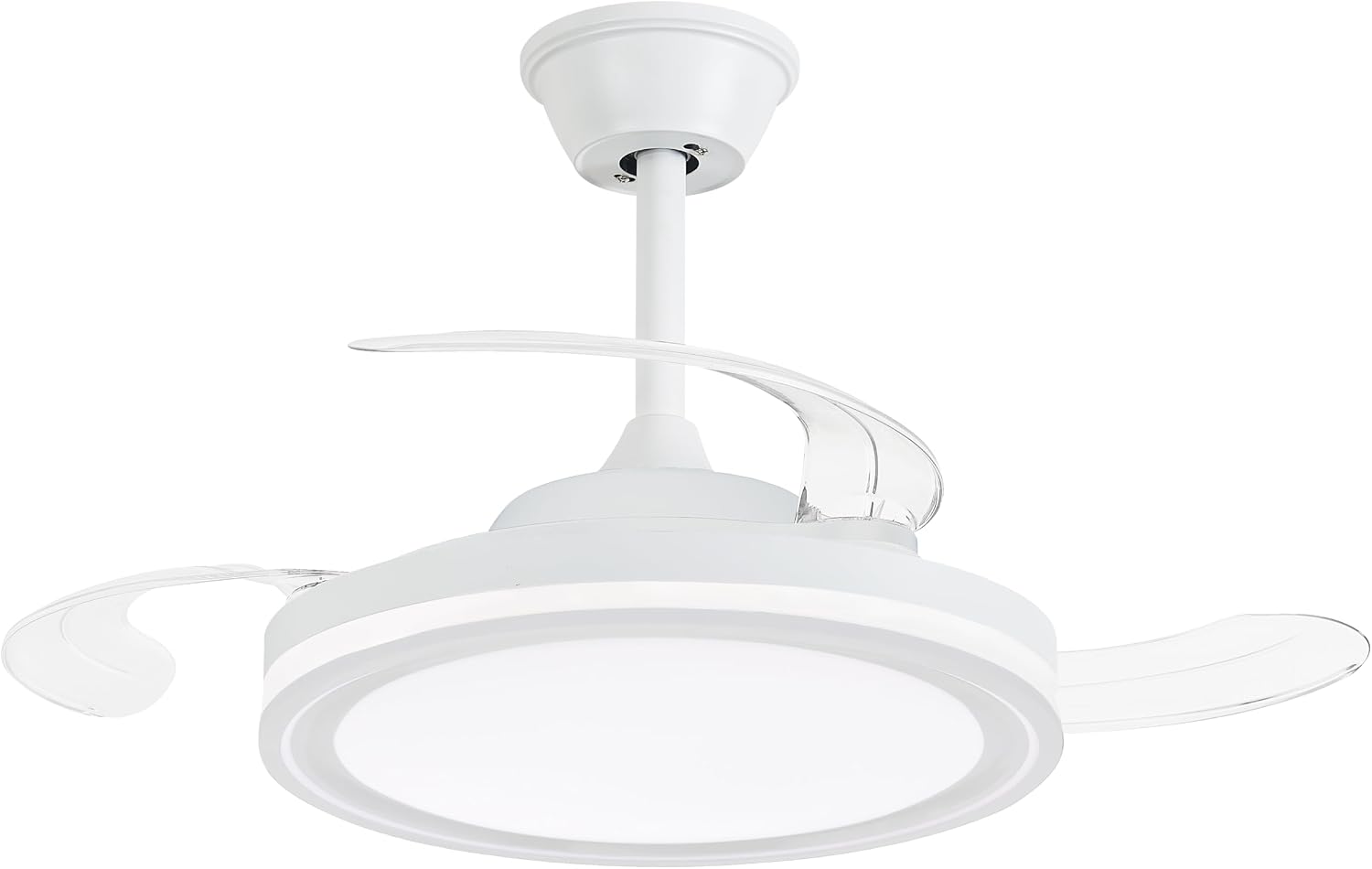 NARVI Ventilador de Techo Silencioso | Control Remoto | 3 Palas Transparentes | Iluminación LED Ajustable 45W | Motor DC Eficiente | Función Invierno/Verano | Blanco
