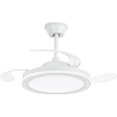 NARVI Ceiling Fan with Retractable Blades, DC Motor, Dimmable LED and Memory with Remote Control, White, Power 30 W
