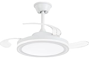 NARVI | Ventilador de techo | Blanco, palas retráctiles, policarbonato, LED regulable, motor DC 30W | 6 velocidades, mando a distancia, altura ajustable | Eficiencia energética y confort