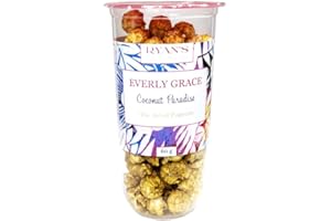 RYAN'S SPECIALTIES Everly Grace Popcorn – Coconut Paradise, 60 g – Popcorn al caramello cotto ad aria con latte di cocco e scaglie di cocco in un pratico bicchiere, perfetto da portare con te