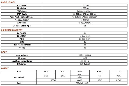 EVGA 100-B1-0600-KR - 600W 80 Plus Bronze Power Supply (100-B1-0600-KR)