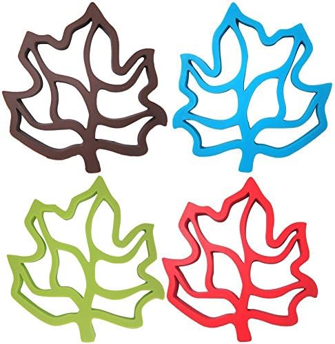 Pretty Decor Silicone Kitchen Table Hot Pots Heat Resistant Potholders Table Trivet Mats Set of 4 (Leaf Four Color Set)