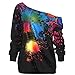 Produktbild IMJONO top Bluse mit Spitze,2019 Jubiläumsfeier Mode Frauen Skew Neck Langarm Farbe Splatter Print Sweatshirt Top Bluse