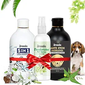 Breedo (Combo of 3) Dog 5 in 1 Shampoo +Anti-Itch Shampoo(500 ml)+ 100 ml Natural Dog Body Deodorizer Spray Natural Itch Relief Dog Shampoo for Labrador, German Shepherd, Golden Retriever