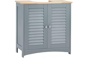 LOCALLOCAL Under Sink Bathroom Cabinet – Grey Bathroom Storage Cabinet w/Solid Rubberwood Top - Freestanding Storage Cupboard w/ 2 Shutter Style Doors & 2 Internal Shelves 60 x 60 x 30 cm (only cabinet)