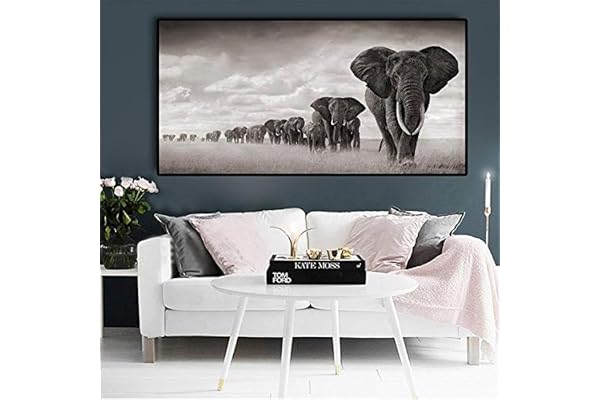 RuYun Toile sans Cadre Peinture éléphant d'Afrique Animal Sauvage décoration de la Maison peintures Peinture Murale Jet d'encre, 70X140CM sans Cadre