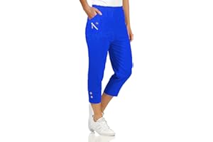 URBAN STITCH Womens Capri Trousers Ladies Three Quarter Soft 3/4 Cropped Pants UK Ladies Stretch Pull on Trousers Elasticated Waist Plus Size Summer Shorts