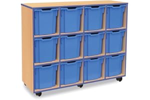 OFFICE NEEDS DIRECT Monarch Mobile School Jumbo Tray Blue Edged Storage Unit 12 Clear Trays Beech MEQ1015BE-COL
