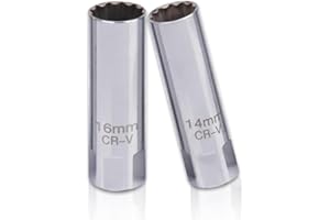 YOUZMY 2 pz da di Chiavi per Candele,Chiave per Candele da 14 mm e Chiave per Candele da 16 mm,Chiave a Bussola per Candele a Parete Sottile da 3/8 di Pollice,Design a 12 Punti,per Auto,Moto (14+16A)