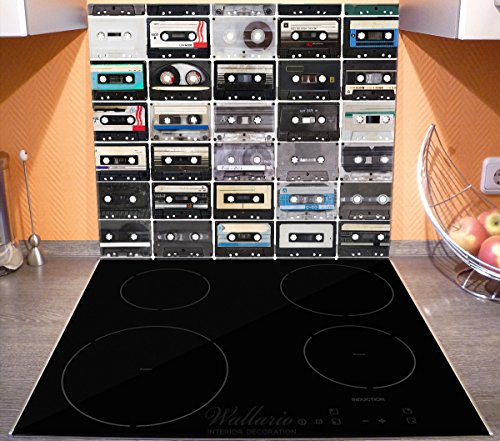 Wallario Herdabdeckplatte / Spitzschutz aus Glas, 1-teilig, 60x52cm, für Ceran- und Induktionsherde, Retro Kassetten - 3