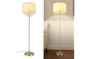 Depuley Lampa stojąca LED do salonu, złoty kryształ, nowoczesna lampa stojąca LED z podnóżkiem, 9 W, 3000 K, ciepła biel, do dekoracji, sypialni, jadalni, salonu, biura