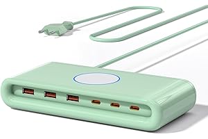WUKUR Caricatore USB Multiplo 100W,65W Laptop Caricabatterie,6 Port Stazione di Ricarica USB-C Multipla Carica Rapida per MacBook Air/Pro Laptop iPhone iPad Samsung (verde)