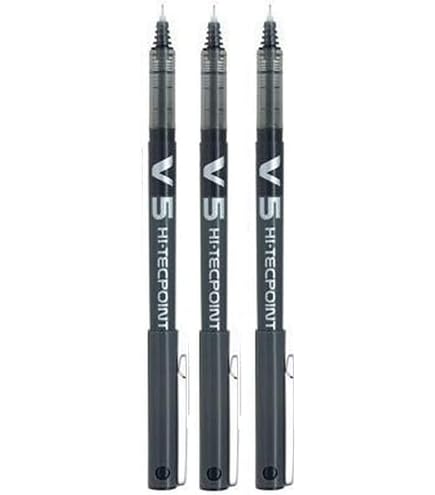 Pilot V5 Hi-Tecpoint Tintenroller, 0,5 Mm, Blaue Tinte – 3er Set, Mit Tintenfenster