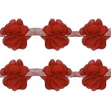Material: 100% poliéster. yalulu 5Yards 3d hojas de gasa tela flores Cluster rosas de tela borde de tul flor para boda vestidos de novia DIY accesorios, Rojo, 5Yards