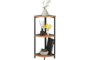 Fizporium 3 Tier Corner Shelf - Stylish Storage Solution corner shelf unit - Easy Assembly, Black Metal Frame book shelf, Rustic Oak Finish