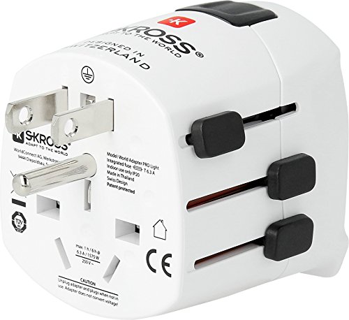 SKROSS PRO Light: 3-Pol-Reiseadapter für Reisende aus Europa (Schuko-Standard) mit patentiertem Länderschiebersystem für Reisen in über 100 Länder (USA, UK, Australien, China, …) - 3