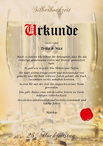 Silberhochzeit Urkunde persönliche Geschenk Karte zum 25. Hochzeitstag Pergament div. A4 Papier Motive - 5