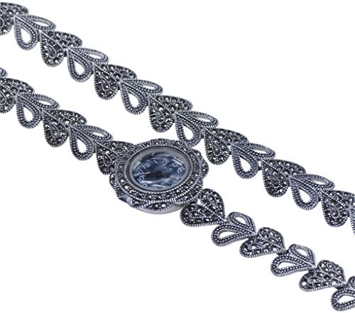 Women`s Silver Round Marcasite Bracelets Watches Crafted of 925 Sterling Silver