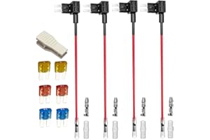 Gebildet 4pcs 12V 24V Add-a-Circuit Micro 2 Fuse Tap, Piggy Back Blade Holder With Wire Harness, 6 pcs Micro 2 Fuse (5A 10A 15A) and Puller