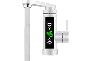 LALALENY Elektrische Heizung Wasserhahn 3000W Sofort Warm Wasserhahn mit LED-Digitalanzeige Küchen-Durchlauferhitzer Edelstahl Elektrisch Warmwasserhahn für Badezimmer Küche (Weiß)