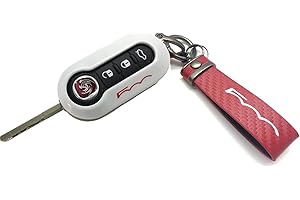 GENERIC Nordecco - Funda brillante para llavero compatible con Fiat 500C 500-500L Abarth Grande Punto Brava Panda Stilo Linea (llavero rojo, blanco - funda roja)