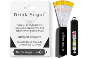 Drink Angel Lot de 10 kits de test de drogues discrets en déplacement pour kétamine et GHB | Tests de drogues testés cliniquement | Tests anti-pointes | Prévention des pics de boisson (noir furtif)