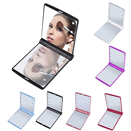 Hrph Make-up-Spiegel Mini-Portable Falten Compact Hand Kosmetik Make-up-Taschenspiegel mit 8 LED-Licht für Lady - 7