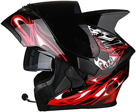 DFUCF Motorcycle Helmet Male And Female Safety Bluetooth Headset Built-in Flip Winter Helmet Black,3-XXXL
