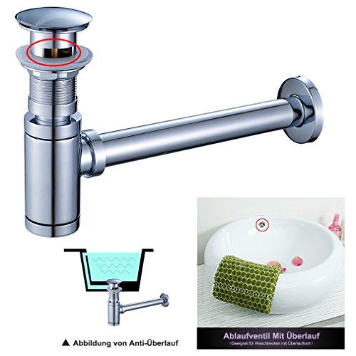 OBEEONR® Siphon + Pop Up Ablaufventil mit Überlauf Waschbecken Ablauf Ablaufgarnitur für Waschbecken Waschtisch - 6