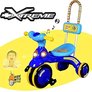 Cosmo Xtreme Kids Baby Tricycle with Parental Control, 4 Wheels Music & Colourful LED Lights for 12 Months to 60 Months Boys / Girls (Sky Blue)