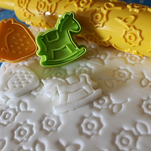 Ultimatives 98 teiliges Set zur Tortenverzierung Backen Zuckerguss mit Ausstechformen, Strukturrollen, Buchstabenpresse von Kurtzy TM - 5