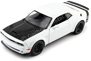 COCHESDEMETAL Compatible con Dodge Challenger SRT Hellcat Wide Body Blanco/Negro 1:24 Motor MAX 79350