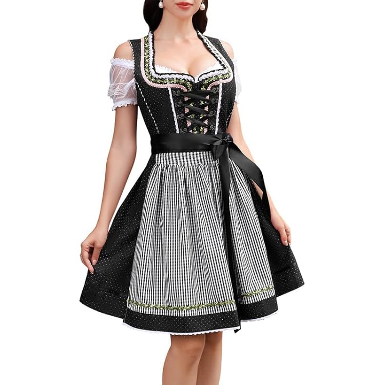 Velcoxplay Dirndl midi klederdrachtjurk voor dames, dirndljurk