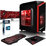 VIBOX Gaming PC - Killstreak RS870-244 Package - 4.2GHz AMD FX 8-Core CPU, Radeon RX 570, Extreme, Desktop Computer with Game Bundle, 3x Triple Display 22" Monitor Setup, Headset, Gaming Keyboard &amp; Mouse, Windows 10 OS, Red Internal Lighting and Lifetime Warranty* (Super Fast AMD FX 8300 Eight 8-Core CPU Processor, Radeon RX 570 4GB Graphics Card, 8GB DDR3 1600MHz High Speed RAM Memory, 2TB (2000GB) Sata III 7200rpm Hard Drive HDD, 85+ Rated PSU Power Supply, CIT F3 Red Case, AM3+ Motherboard)