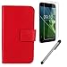 Produktbild Gukas 3in1 Zubehör Set PU Leder Hülle Für Acer Liquid Z6 5" Panzerglas Gehärtetem Schutzglas Hartglas Glas Folie Lederhülle Handyhülle Tasche Handy Case Cover Etui Flip Brieftasche Schutz Protektiv Skin Rot Design mit Kapazitive Schirm Stift Touch Pen Stylus
