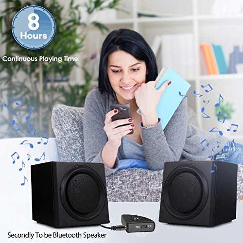 Blufree Trasmettitore e Ricevitore Bluetooth 4.2 con aptX a Bassa Latenza, Dual Link, 3,5 mm Jack, Adattatore Audio Wireless 2 in 1 per TV, PC, Cuffie, Sistemi Stereo, Altoparlanti, Smartphone, Tablet