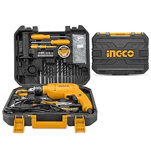 INGCO 115 Pcs Tools Set, Drilling Machine Kit, Corded-Electric Drill Tool Set, Heavy Duty Impact Drill Machine, Impact Drill Set for Home, DIY, Construction, Concrete