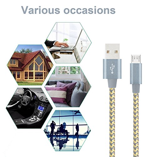 Flashstye 3Pack 1M 2M 3M Micro USB Cable Ultra Strong and Durable Nylon Braided Android Phone Charger Wire Quick Syncing and Charging USB Cord for Android Device, Samsung Galaxy, TCL, Sony, Nexus, Motorola, Sprint and More.(Gold Gray) - 5