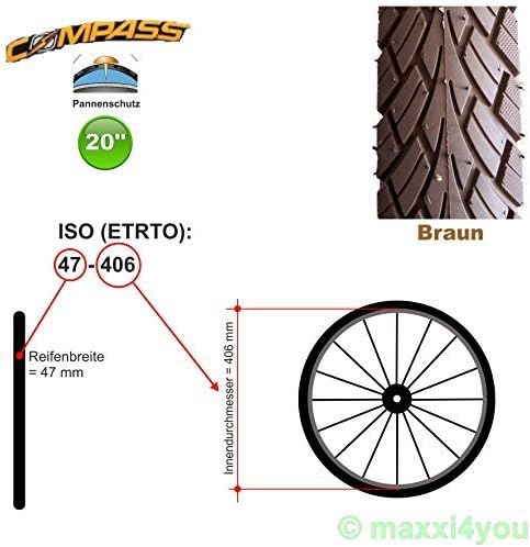 01022010b-1 1 x Compass Bike Tyre Flat Tire Protection Brown 20 x 1.75 47-406