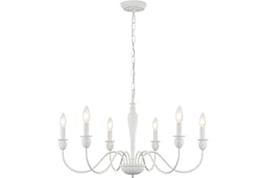 MRHYSWD Kronleuchter Vintage Weiß, 6 Flamming Deckenleuchte Hängend Landhaus Weiss Pendelleuchte Hängelampe für Wohnzimmer Küche Schlafzimmer Flur mit E14 Fassung, Höhenverstellung, Ohne Leuchtmittel