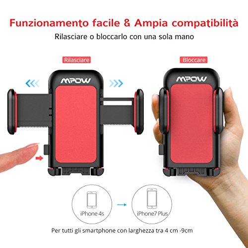 Mpow Porta Cellulare Universale da Auto per CD Slot con un Semplice Pressione, Supporto Cellulare Rotazione di 360 gradi per iPhone 7 / 7 plus / 6 / 6plus / 5S / 5 / 4S / 4, Samsung Galaxy S5 / S4, Samsung Galaxy Note 4/3/2, HTC One, Nexus 4, Lg Nexus 4, Nokia Lumia 920, Plus One, GPS, Radio FM, Lettori MP3, ed altri Smartphone - Roso