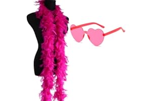 SECALIFE Feather Boas with Heart Rimless Sunglasses, 2M / 6.6ft Fancy Dress Accessory for Girl's Halloween Christmas Bachelor Party Pack Accessory, Rose Red