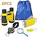 Produktbild 6 Pcs Fernglas Set für Kinder, Kinder Binokular, Hand Crank Taschenlampe, Mini Compass, Lupe, Whistle und Kordelzug Rucksack, Exploration Spielzeug für Outdoor Natur